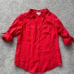 Womens Roz & Ali Red Button-Up Top- Size Small